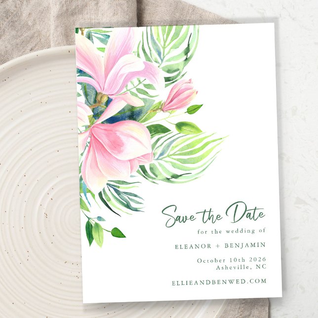 Reserve A Data Casamento Botânico Rosa Verde Magnólia Tropical (Criador carregado)
