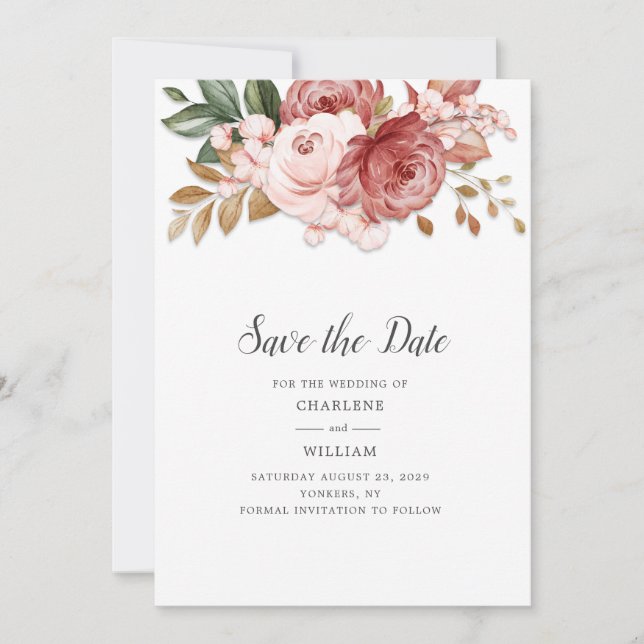 Reserve A Data Casamento Botânico Rústico Floral Salvar a Data (Frente)