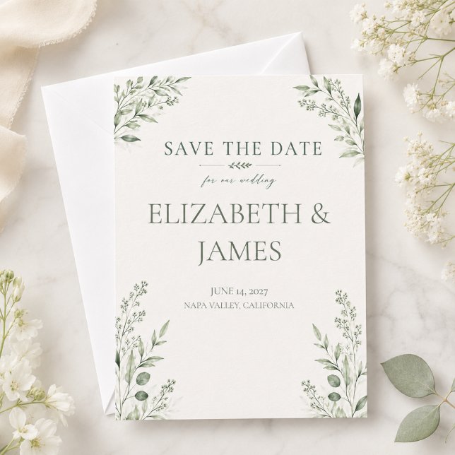 Reserve A Data Casamento Botânico Verde Sage Minimalista (Criador carregado)