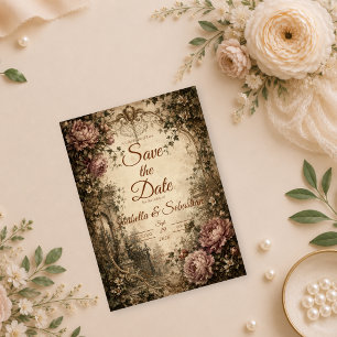 Reserve A Data Casamento Botânico Vintage Elegante