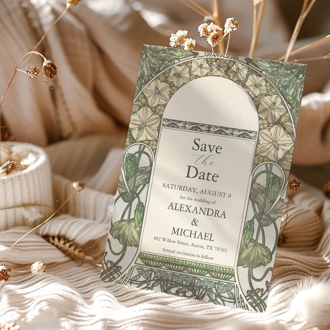 Reserve A Data Casamento Bougainvillea Green Art Nouveau Mucha (Criador carregado)