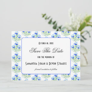 Reserve A Data Casamento Branco Crocus Azul