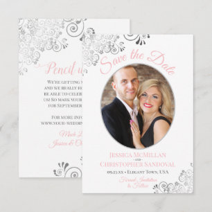 Reserve A Data Casamento Branco de Cinzas Rosa de Luar de Prata E