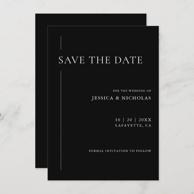 Reserve A Data Casamento Branco e Negro Moderno Elegante (Frente/Verso)