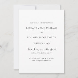 Reserve A Data Casamento Branco e Preto Clássico Elegante