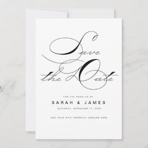 Reserve A Data Casamento Branco Negro de Script Elegante Salve a 