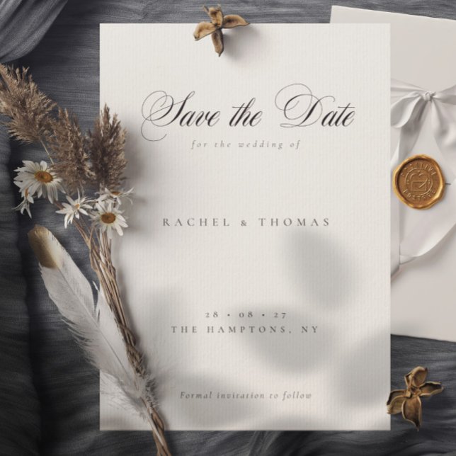 Reserve A Data Casamento Branco Negro do Monograma de Caligrafia  (Elegant Calligraphy Monogram Black White Wedding Save The Date)