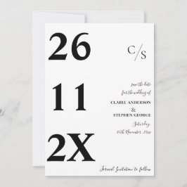 Reserve A Data Casamento Branco Negro Mínimo Elegante de Letra Ne