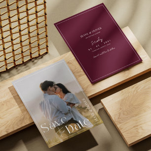 Reserve A Data Casamento Burgundy Minimalista Moderno e Elegante