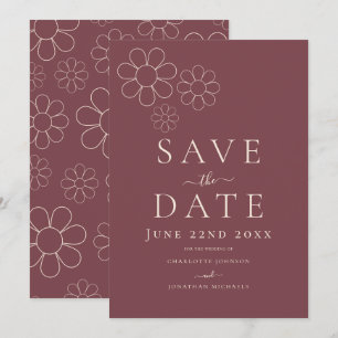 Reserve A Data Casamento Burgundy Minimalista Retro Elegante Marg