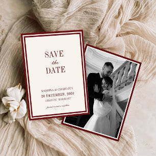 Reserve A Data Casamento Burgundy Moderno com Estilo Antigo Salve