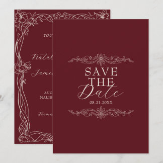 Reserve A Data Casamento Burgundy Romântico com Estilo Antigo