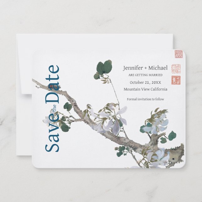 Reserve A Data Casamento Caligrafia Floral Aquarela (Frente)