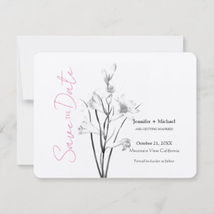 Reserve A Data Casamento Caligrafia Floral Preto Branco
