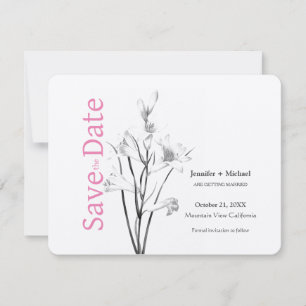 Reserve A Data Casamento Caligrafia Floral Preto Branco