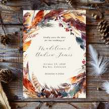 Casamento Caligrafia Folhas de Outono Boho Penas