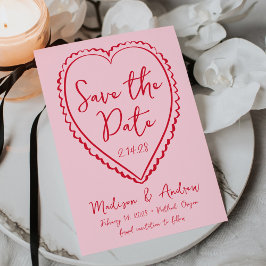 Reserve A Data Casamento Caprichoso com Corações Rosa e Vermelho