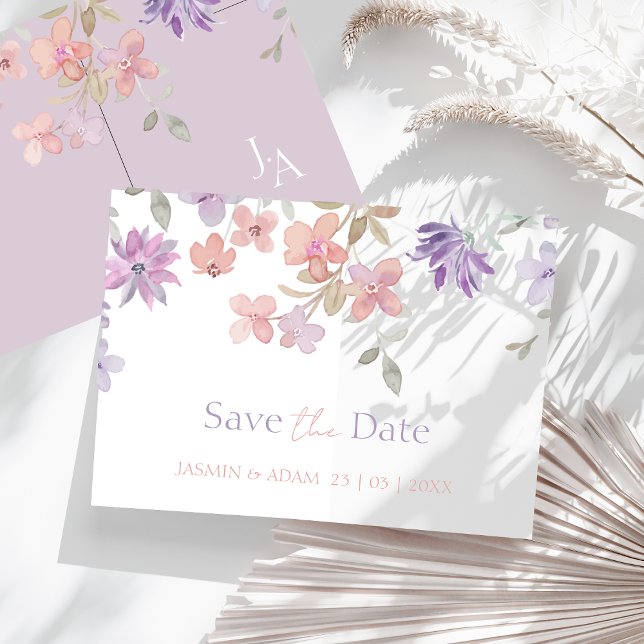 Reserve A Data Casamento Caprichoso de Flores Silvestres Rosa Lav (Elegant Lavender Pink Whimsical Wildflower Wedding Save The Date Card)
