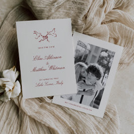 Reserve A Data Casamento Caprichoso Ilustrado de Vermelho 