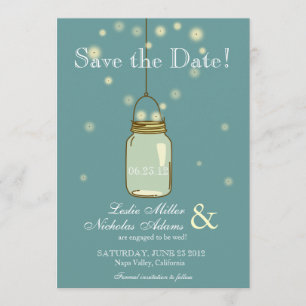 Reserve A Data Casamento Cardíaco Mason Jar Fireflies Salvar Data