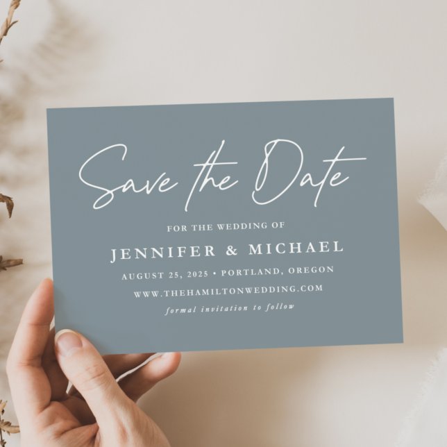 Reserve A Data Casamento Casual em Azul Poeirento (Criador carregado)