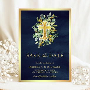 Reserve A Data Casamento Catolicamente Naval Azul Verde Dourado