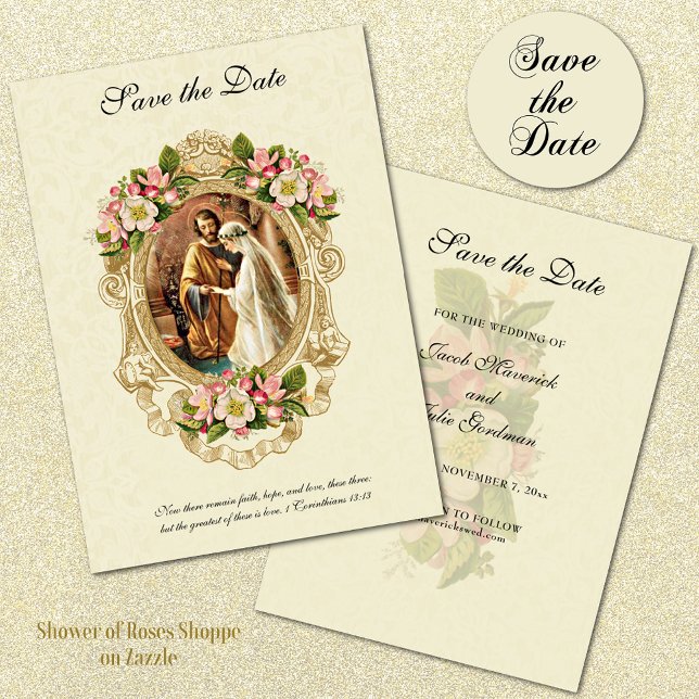 Reserve A Data Casamento Católico Tradicional Vintage Elegante (Traditional Catholic Save the Date)