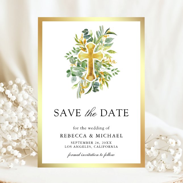 Reserve A Data Casamento Católico Verde e Dourado (Criador carregado)
