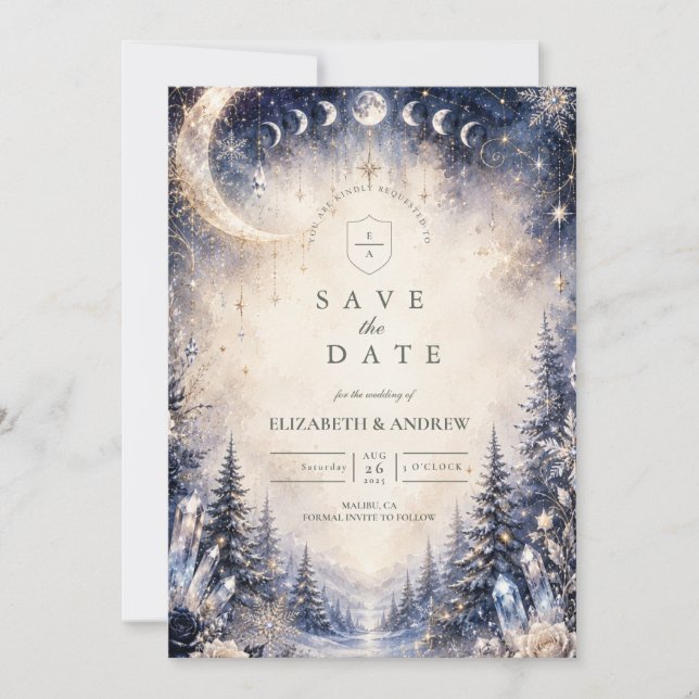 Reserve A Data Casamento Celestial de Inverno Atemporal (Frente)