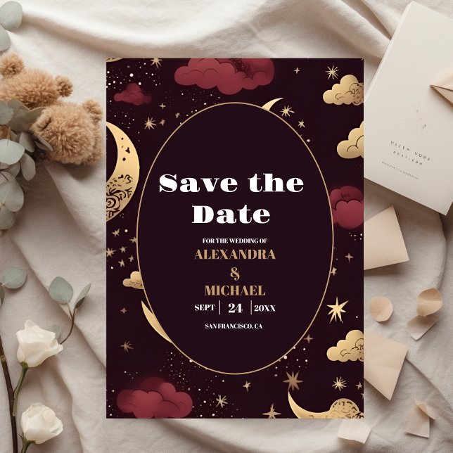 Reserve A Data Casamento Celestial Elegante Burgundy Dourado (Criador carregado)