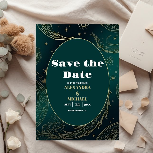 Reserve A Data Casamento Celestial em Ouro Verde Esmeralda (Criador carregado)