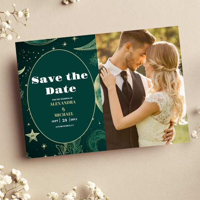 Reserve A Data Casamento Celestial Esmeralda Verde Dourado PhotoE (Criador carregado)