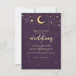 Reserve A Data Casamento Celestial Estrelas Roxas Profundas Lua