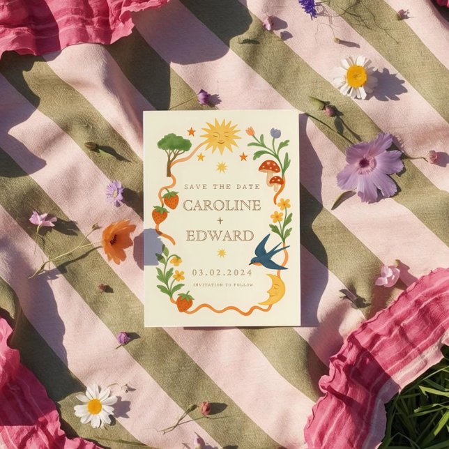 Reserve A Data Casamento Celestial Folk pintado à mão (Criador carregado)