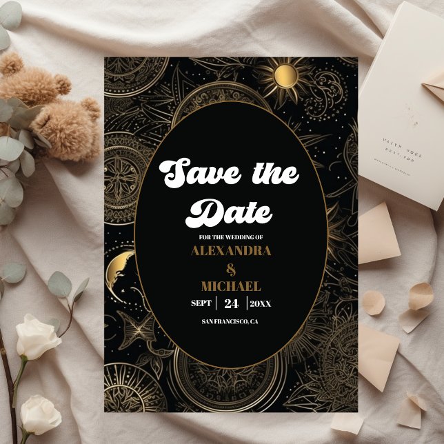 Reserve A Data Casamento Celestial Preto e Dourado (Criador carregado)