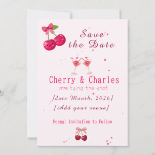 Reserve A Data Casamento Cereja Kawaii Fofa Rosa e Vermelho