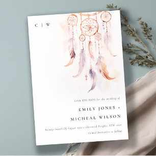 Reserve A Data Casamento Chic Boho Feather Dreamcatcher Watercolo