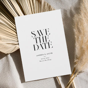 Reserve A Data Casamento Chic Branco e Preto Minimalista Moderno