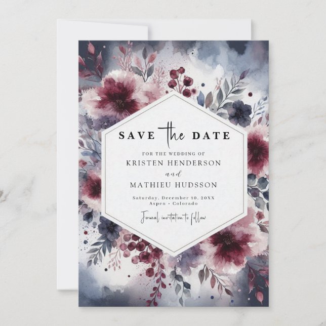 Reserve A Data Casamento Chic Burgundy (Frente)