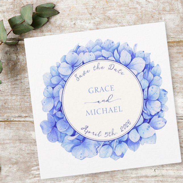 Reserve A Data Casamento Chic Clássico de Hydrangea Blue Elegant (Elegant floral save the date cards with customizable details—perfectly announcing your special day. )