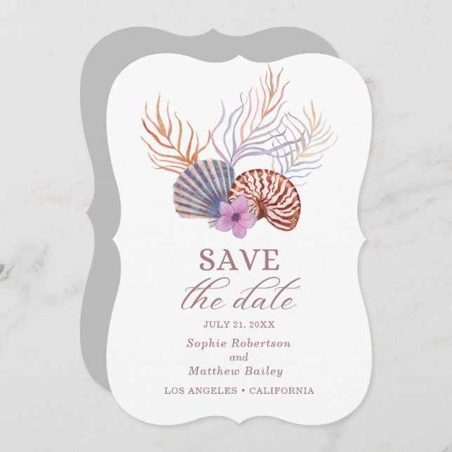 Reserve A Data Casamento Chic Costeiro de Beach Seashells (Frente/Verso)