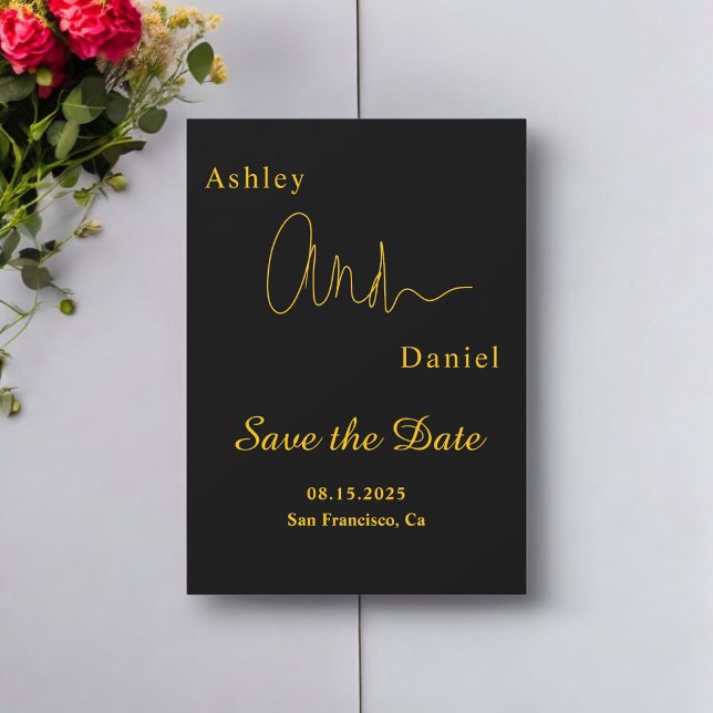 Reserve A Data Casamento Chic Dourado E Preto Simples Moderno (Criador carregado)