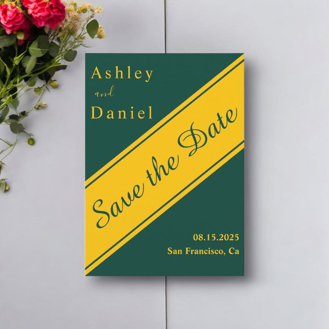 Reserve A Data Casamento Chic Dourado E Verde Moderno Elegante (Criador carregado)