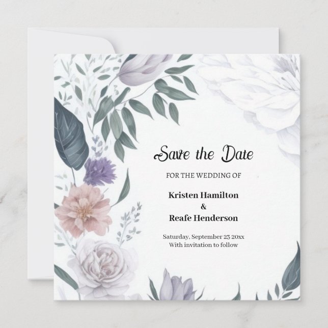 Reserve A Data Casamento Chic Floral de Watercolor (Frente)