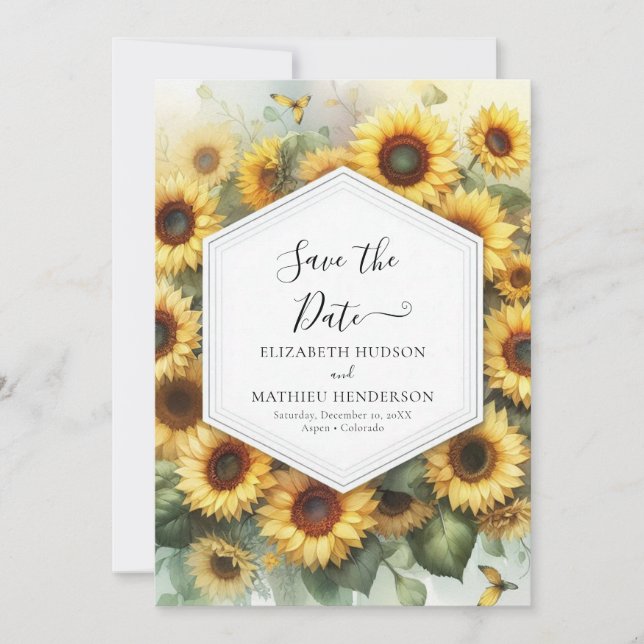Reserve A Data Casamento Chic Modern Sunflower (Frente)