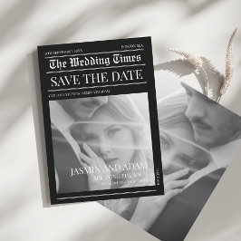 Reserve A Data Casamento Chic Preto Branco Jornal