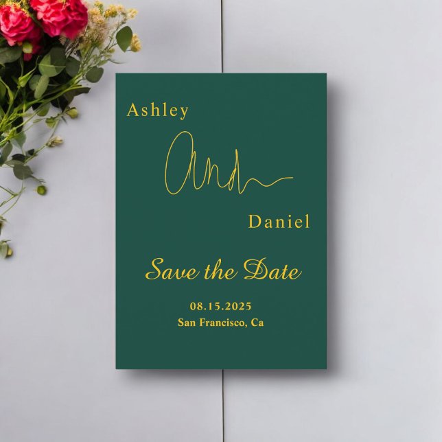 Reserve A Data Casamento Chic Simples, Verde E Dourado, Moderno (Criador carregado)
