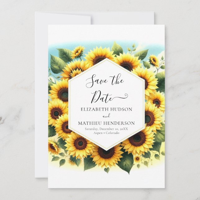 Reserve A Data Casamento Chic Sunflower Whimsical (Frente)