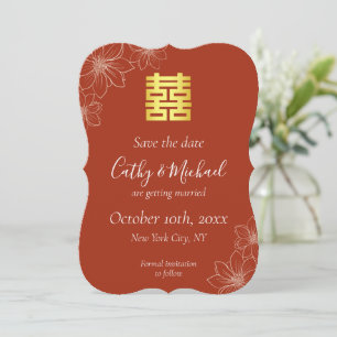 Reserve A Data Casamento chinês floral moderno boho vermelho