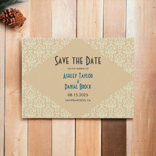 Reserve A Data Casamento Clássico Beige do Script Damask do Elega